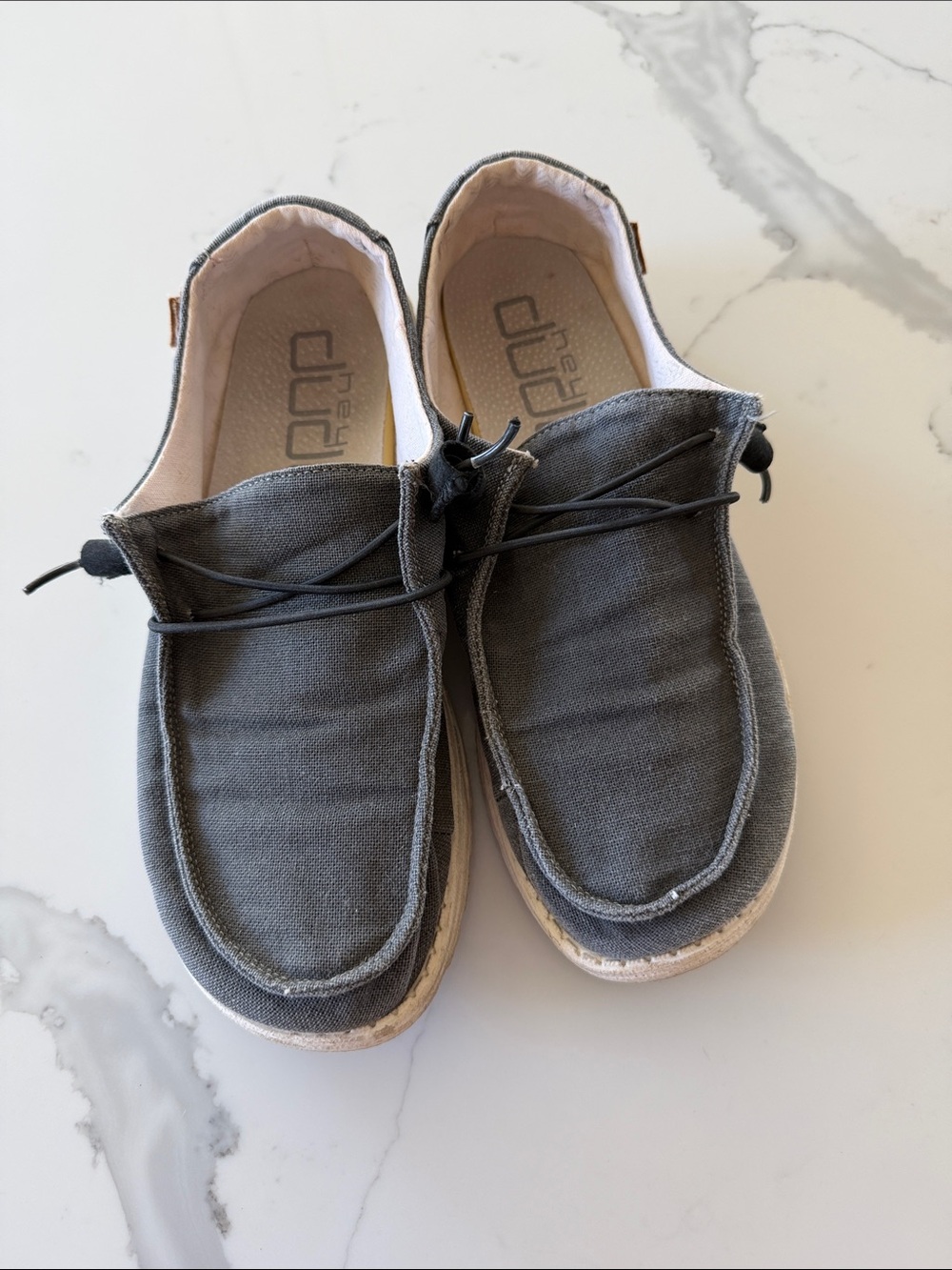 Hey Dude Gray Canvas Slip-On Loafers with Bungee Lacing
